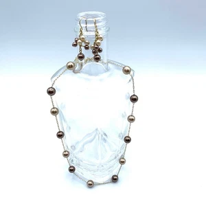 VTG RMN Glass Faux Pearl Necklace& earring set gold Tone 16"w/ 3" extension - Picture 1 of 7