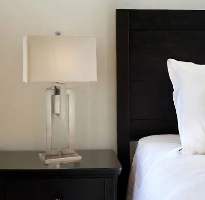 36" Nickel Iron Geometric Table Lamp With Ivory Shade - Image 1 of 4