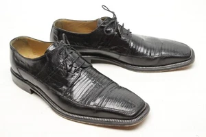 David Eden Mens Dress Shoes 9.5 M Black Teju Lizard Blucher Made in Spain  - Picture 1 of 12