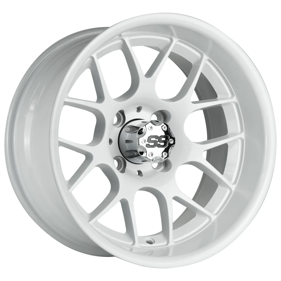 (4) 14" Full Gloss White Mesh Golf Cart Wheels 14x7 4x101.6 EZGO Yamaha Club Car Foto 1 de 3