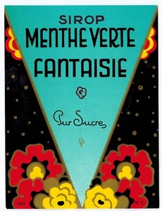  Etiquette sirop de menthe verte Fantaisie - Pur Sucre - Réf.295d - Foto 1 di 1