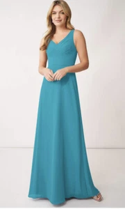 Azazie Nala 119053 Bridesmaid Sleeveless Floor Length Dress Teal Jade Sz A4 - Picture 1 of 15