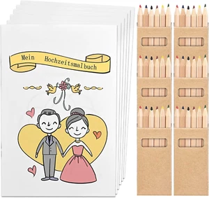 Hochzeitsmalbuch Kinder, 6 Stück Hochzeit Kinder Beschäftigung mit 36 Buntstifte - Bild 1 von 8