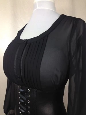 Blusa Flotante Negra Transparente Ver a Través Girlie Sissy 12 38 Pecho Amante TV Gótica Foto 1 de 4