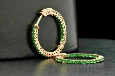 2 Ct Round Green Emerald Lab Created Women's Hoop Earrings 14k Rose Gold Plated - Image 1 of 4