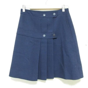 SEE BY CHLOE Front Pleated Trapeze Wrap Mini Skirt Size 38 Navy Women USED - Picture 1 of 8
