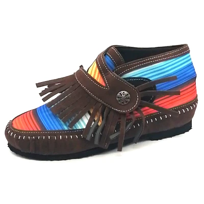 Botín Mujer Multicolor Rayas Marrón Flecos Tacón Plano Tobillo EUR 38 NUEVO Foto 1 de 4