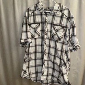 BKE ATHLETIC FIT BUCKLE SHIRT XXXL MENS PLAID GRAY BUTTON DOWN PEARL SNAP SIZE - Picture 1 of 6