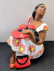 Vestido floral rojo de verano vintage "Sunday Best" para mujer de iglesia tarro de galletas arte en arcilla - Imagen 1 de 17