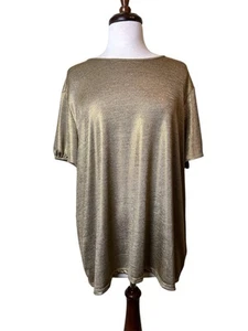 Lauren Ralph Laure Tunic Size 3X Golden Metallic Short Sleeves Sophisticate - Picture 1 of 8