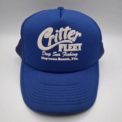 Gorra de pesca en alta mar Critter Fleet de colección Snapback malla azul escritura blanca Foto 1 de 4