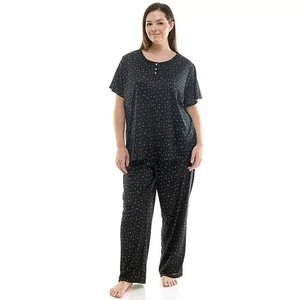 NWT Croft Barrow Pajamas Set Womens SIZE 2X Plus  Top & Pants Black Polyester - Picture 1 of 1
