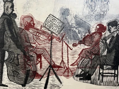 Hannah Yakin Signierter Original Farbholzschnitt - 12 Ex. - 1962 - Konzert -groß - Bild 1 von 4