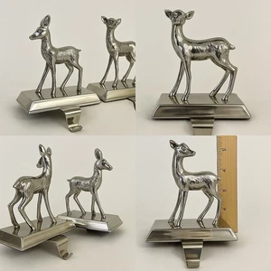 2 Silver Tone Reindeer Christmas Stocking Holders Heavy Metal Pair Preowned Mint - Picture 1 of 6