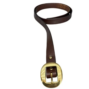 Cinturón de mujer vintage pátina de cuero marrón sangre de buey hebilla grande de latón de 1" de ancho XL - Imagen 1 de 9