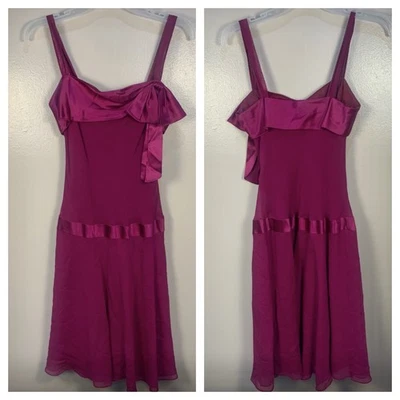 Vestido de hadas caprichoso detalle de lazo cinta 100 % seda Nine West de colección y2k Cerise 4 Foto 1 de 4
