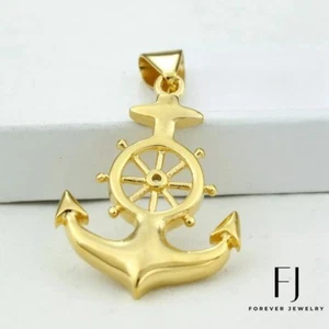 Ciondolo uomo acciaio inox,oro,ancora nautica 55 mm,scatola unisex placcata oro - Foto 1 di 2