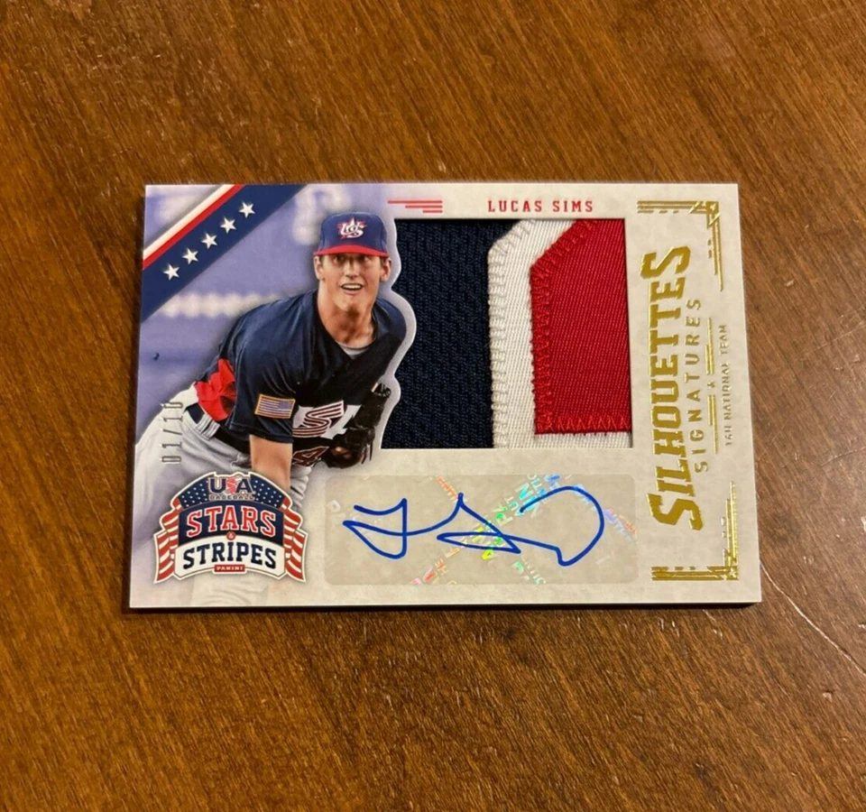 Lucas Sims 2015 USA Baseball Stars Silhouettes Game Jersey Auto #64 Braves /10 - Image 1 of 2