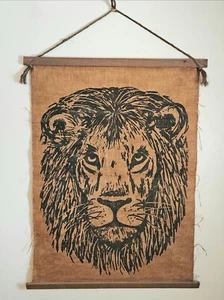 Vintage Lion Screen Printed Scroll Wall Hanging Banner 1977 Siri Productions - Picture 1 of 7