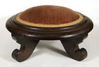Mid 1800s Antique Victorian WALNUT FOOTSTOOL Round Stool Upholstered Parlor