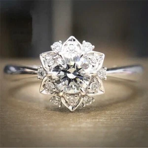Anello Fidanzamento Fiocco di Neve Cristallo Fiore Anelli Piccola Fede Nuziale Donna Gioielli - Foto 1 di 12