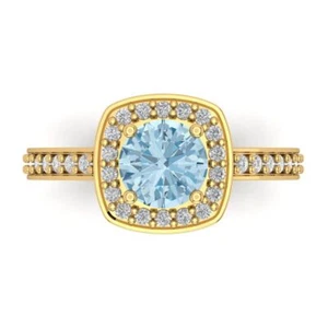 1.335Ct Round Cut Simulated Blue Diamond Halo Engagement Ring, 14K Yellow Gold - Picture 1 of 11