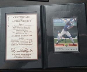 Carlos Delgado Toronto Blue Jays  Hand Signed Baseball Card W/ Treat COA