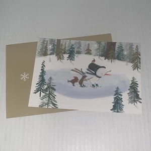 Hallmark Christmas Card: Snowman Skating In Woodland Happiness Headed Your Way - Picture 1 of 7