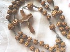 French antique vintage old carved wooden Rosary Beads necklace with wood cross 