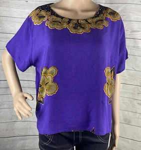 Baju Batik Aladdin Bluse groß lila orange braun Blumendruck Rayon einzigartig - Bild 1 von 12