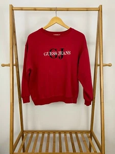 Vintage Guess Herren Pullover Sweatshirt bestickt Spellout rot Größe S - Bild 1 von 6