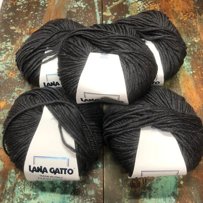 Lot of 5 Lana Gatto Dark Gray Super Soft Merino Wool Yarn 50g/125m Each #20206