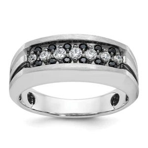 10k White Gold w/ Black Rhodium 1/2Ct Black and White Diamond Ring Size 10 - Picture 1 of 8