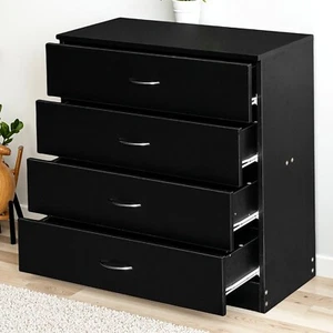 4-Drawer Storage Cabinet - Black, MDF, Metal Handles & Large Storage Nightstand - Picture 1 of 24