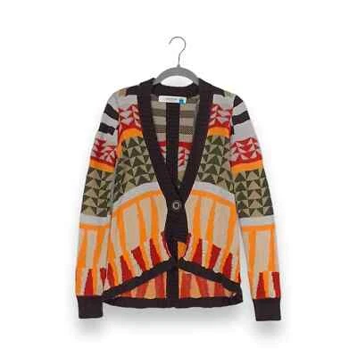 Suéter Cárdigan Anthropologie Sparrow Naranja Marrón Geométrico Botón Único Foto 1 de 4