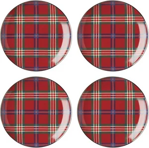 Red Holiday Tartan Accent Plates, Set of 4, 4 Count - Picture 1 of 4