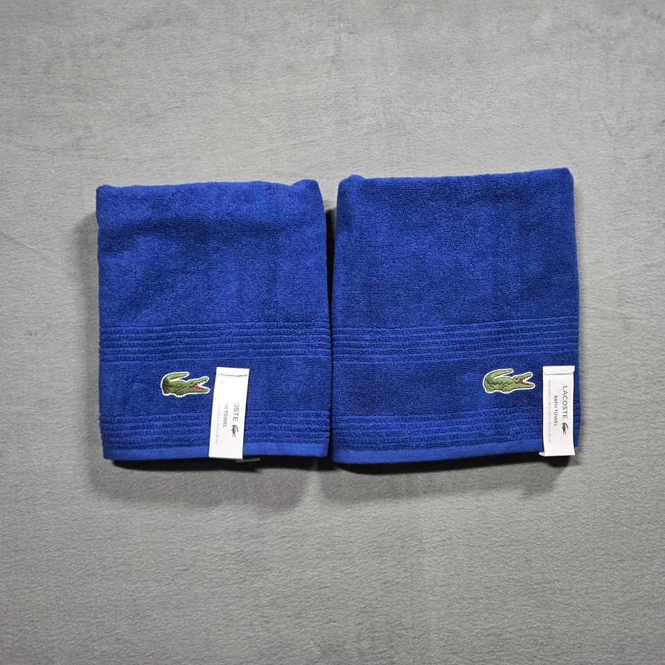 Lot Of 2 New With Tags Lacoste Bath Towels - Blue 30"× 52" Crocodile Logo Towels - Image 1 of 4