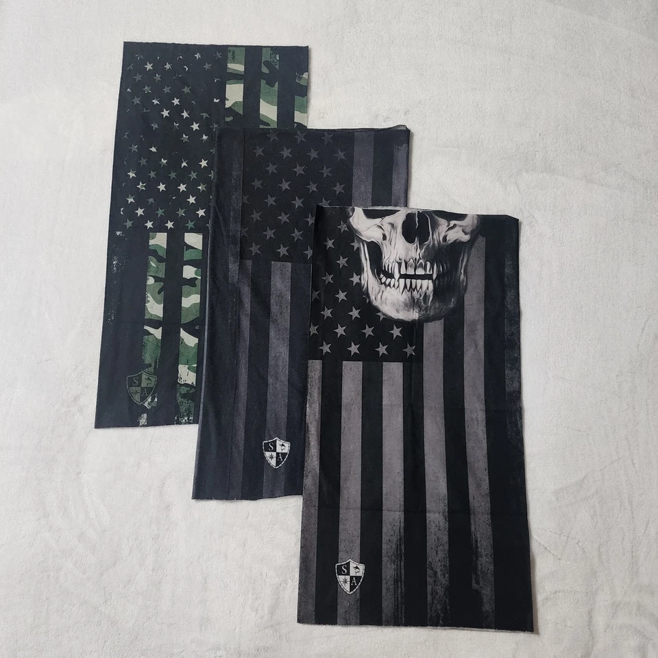 批量 3 件 Salt Armour SA 钓鱼面罩 全新无标签 2 美国国旗 1 头骨旗 — 第 1/4 张图片