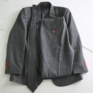Bespoke 42L 40x32 Gray Herringbone Tweed 3 Piece Mens Tie Jacket Pants Suit - Picture 1 of 12