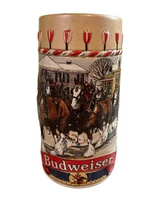 Budweiser Clydesdales Stein 1986 serie B Ceramarte Brasil escena de invierno raro - Imagen 1 de 6