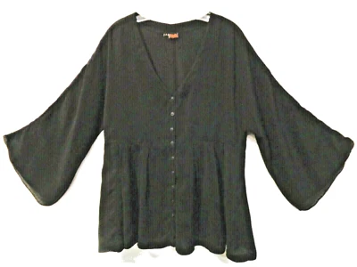 TIANELLO Talla S Manga de Ángel Cómodo Top Boho Prenda Negra Teñida Rayón 40" Busto EE. UU. Foto 1 de 4