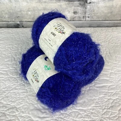 Yarn Bee Airy "Royal" Blue Discontinued Soft Furry Yarn -- 3 Skeins - Image 1 of 4