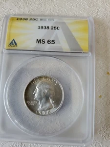 1938-P 1938 Washington Quarter 25c ANACS- MS65 beautiful lustrous coin! - Picture 1 of 3