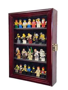 Minifigures Display Case 44 Pcs Action Figure Miniature Cherry Wood Wall Cabinet - Picture 1 of 9