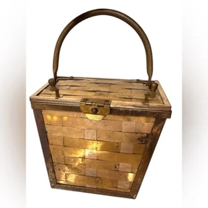 Cartera canasta de metal dorado vintage de los años 50 - Bolso de mano con espejo - Imagen 1 de 8