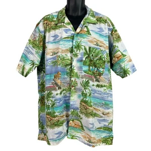 Nautica Vintage Hawaiian Shirt Palm Trees Fishing Short Sleeve Large - Picture 1 of 11
