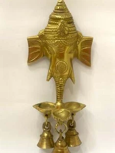 Ganesha Oil lamp Brass Diya Wall Hanging Elephant Face Hindu god Diwali Puja - Picture 1 of 10