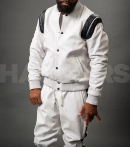 Men's 100% Real Leather Jogging TrackSuit ,Workout Jacket+Pant ,Full Set - Picture 1 of 4