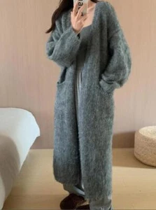Women's Korean Fashion Mohair Knitted Sweater Loose Long Cardigan Wrap Coat 1213 - Picture 1 of 9