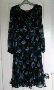 Monsoon Black Floral Silk Dress Size UK 12 - Picture 1 of 7